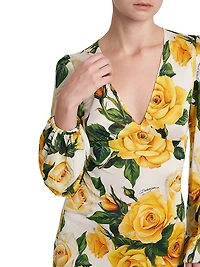 Rose Print V-Neck Midi-Dress