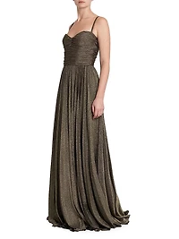 Metallic Ruched Pleated Gown