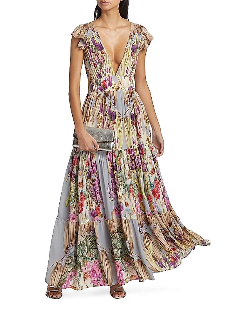 Eterna Mila Plunge Floral Maxi Dress