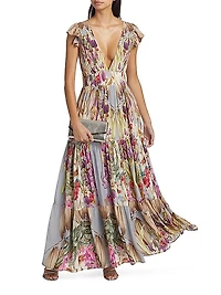 Eterna Mila Plunge Floral Maxi Dress