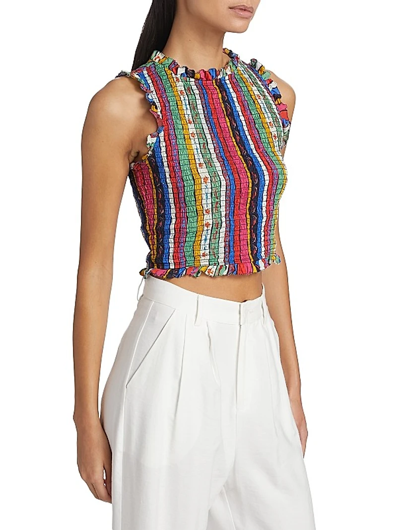 Eterna Lisa Striped Smocked Top