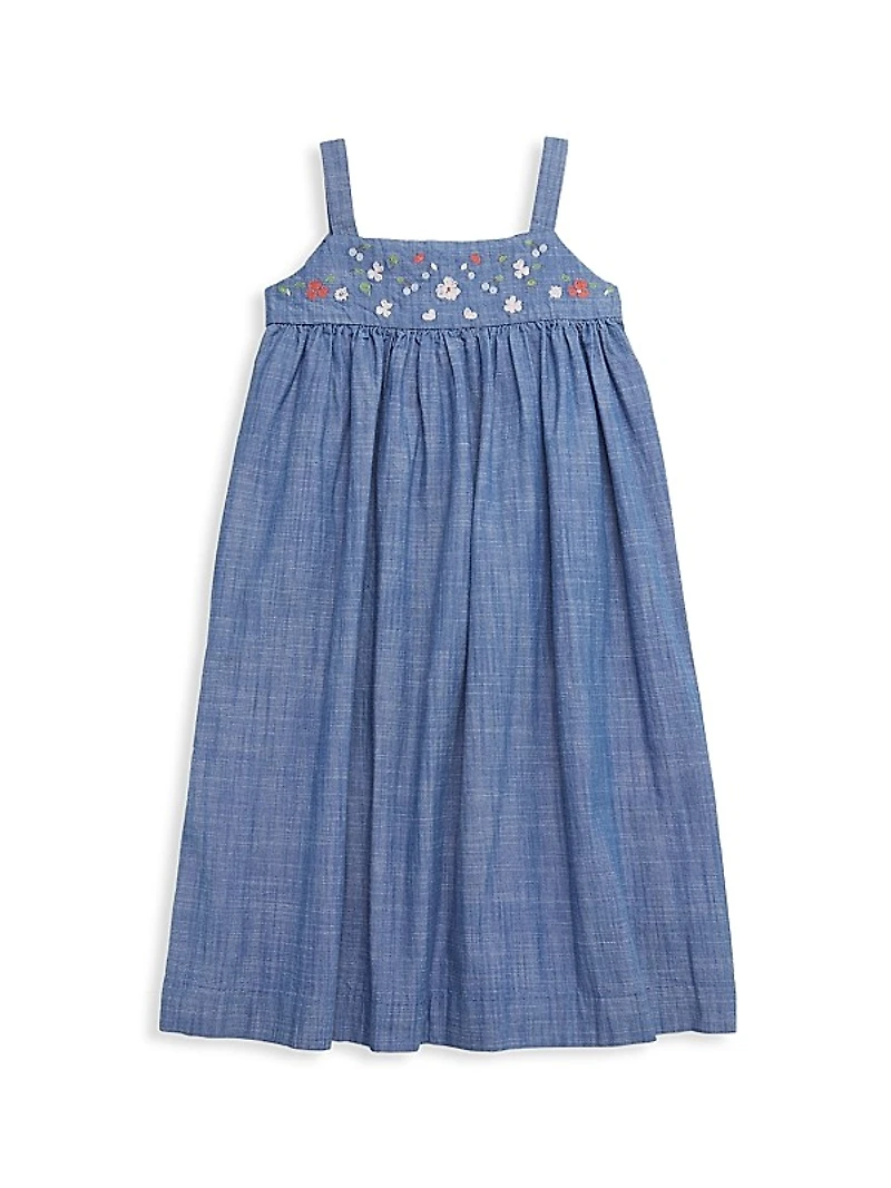 Little Girl's & Girl's Chambray Embroidered Dress