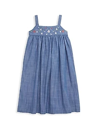 Little Girl's & Girl's Chambray Embroidered Dress
