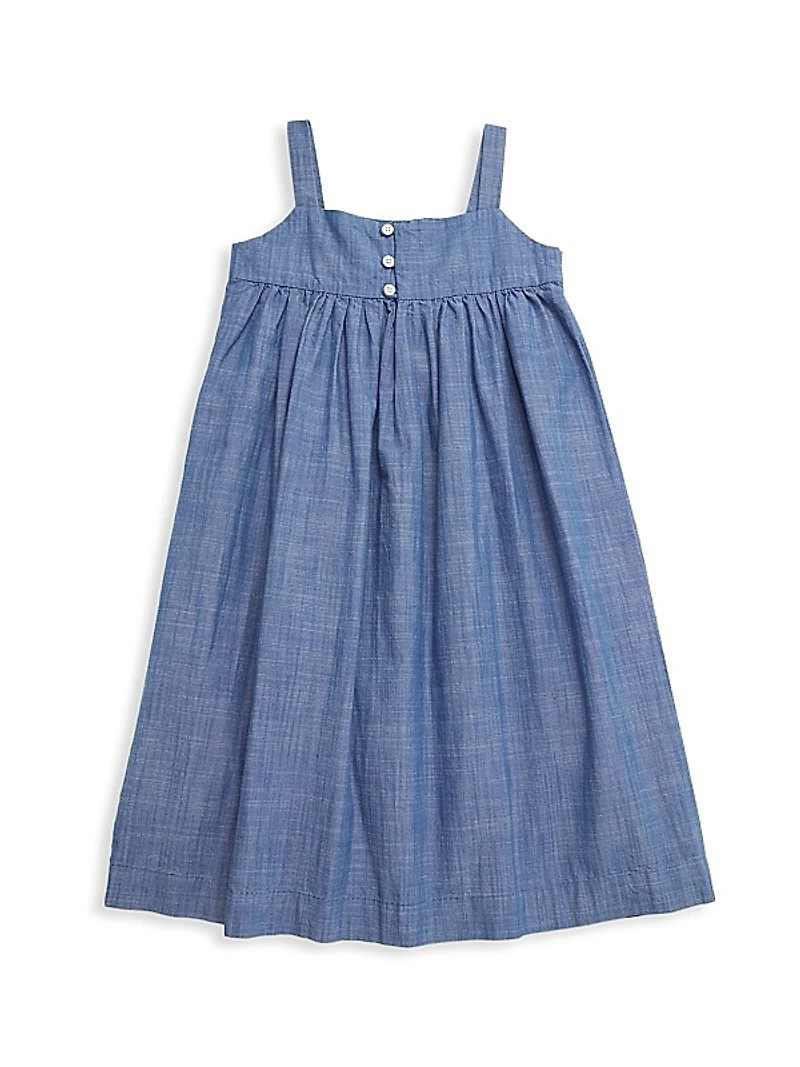 Little Girl's & Girl's Chambray Embroidered Dress