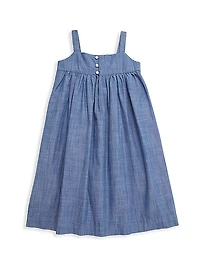 Little Girl's & Girl's Chambray Embroidered Dress