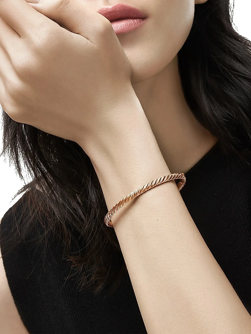 Sculpted Cable Bangle Bracelet 18K Rose Gold