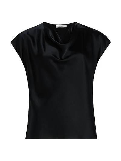 Cap-Sleeve Silk Satin Blouse