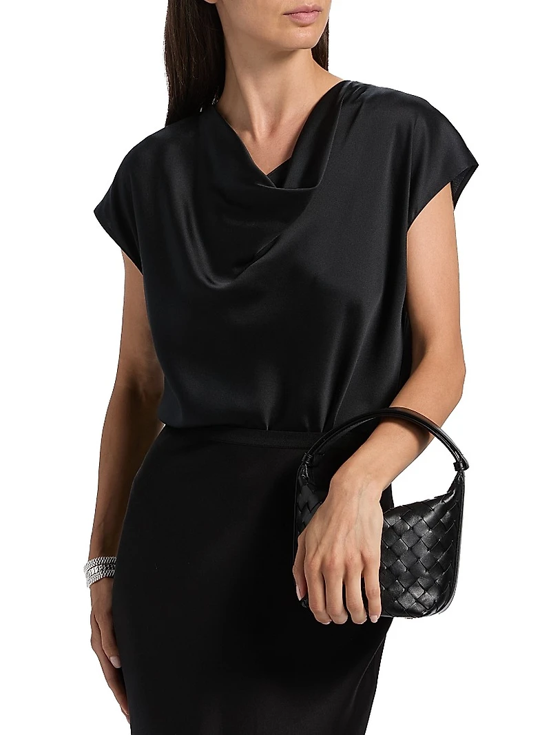 Cap-Sleeve Silk Satin Blouse