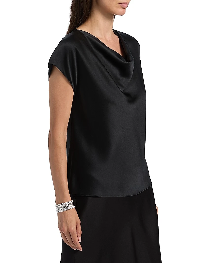 Cap-Sleeve Silk Satin Blouse