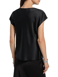 Cap-Sleeve Silk Satin Blouse