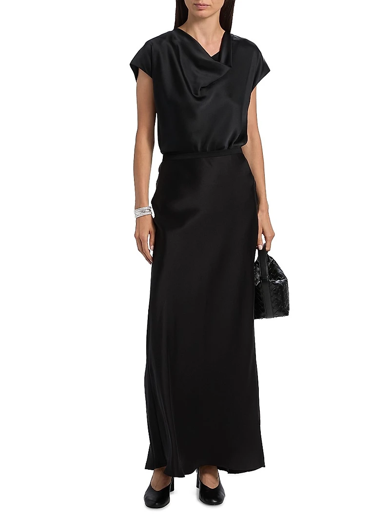 Cap-Sleeve Silk Satin Blouse