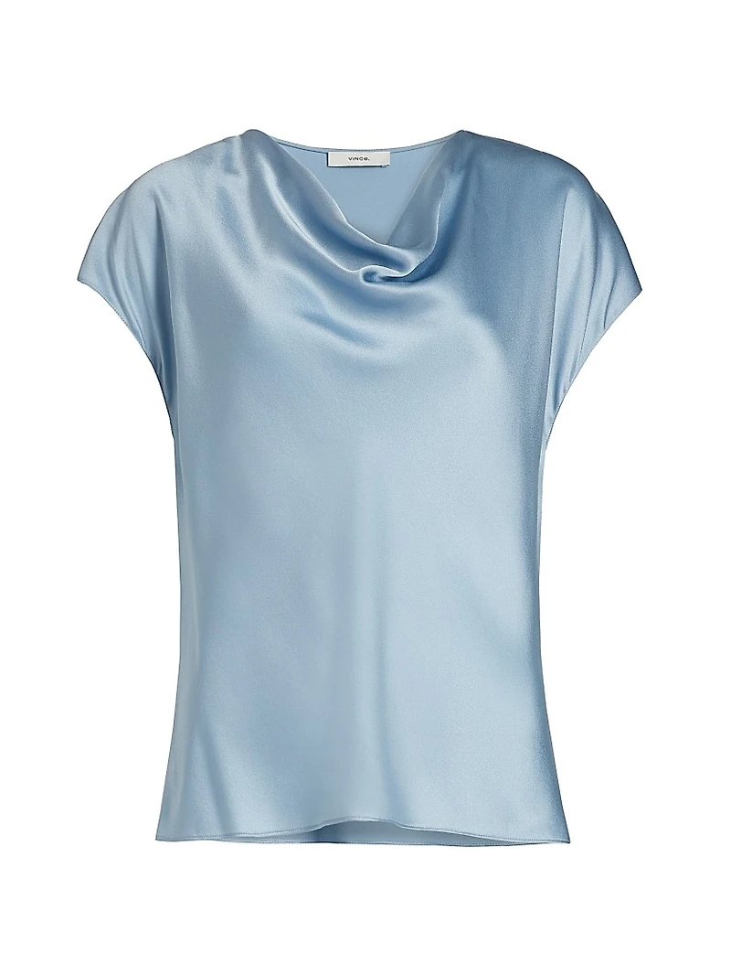 Cap-Sleeve Silk Satin Blouse