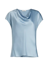 Cap-Sleeve Silk Satin Blouse