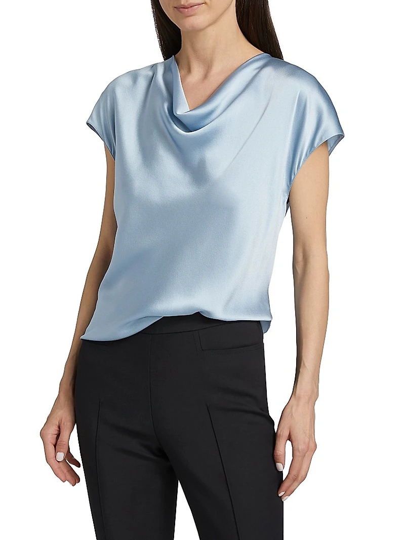 Cap-Sleeve Silk Satin Blouse