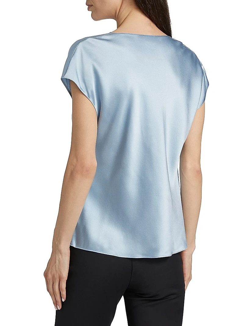 Cap-Sleeve Silk Satin Blouse