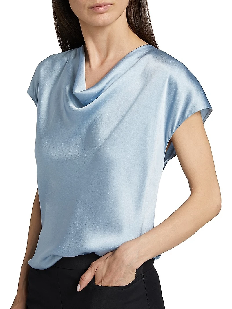 Cap-Sleeve Silk Satin Blouse