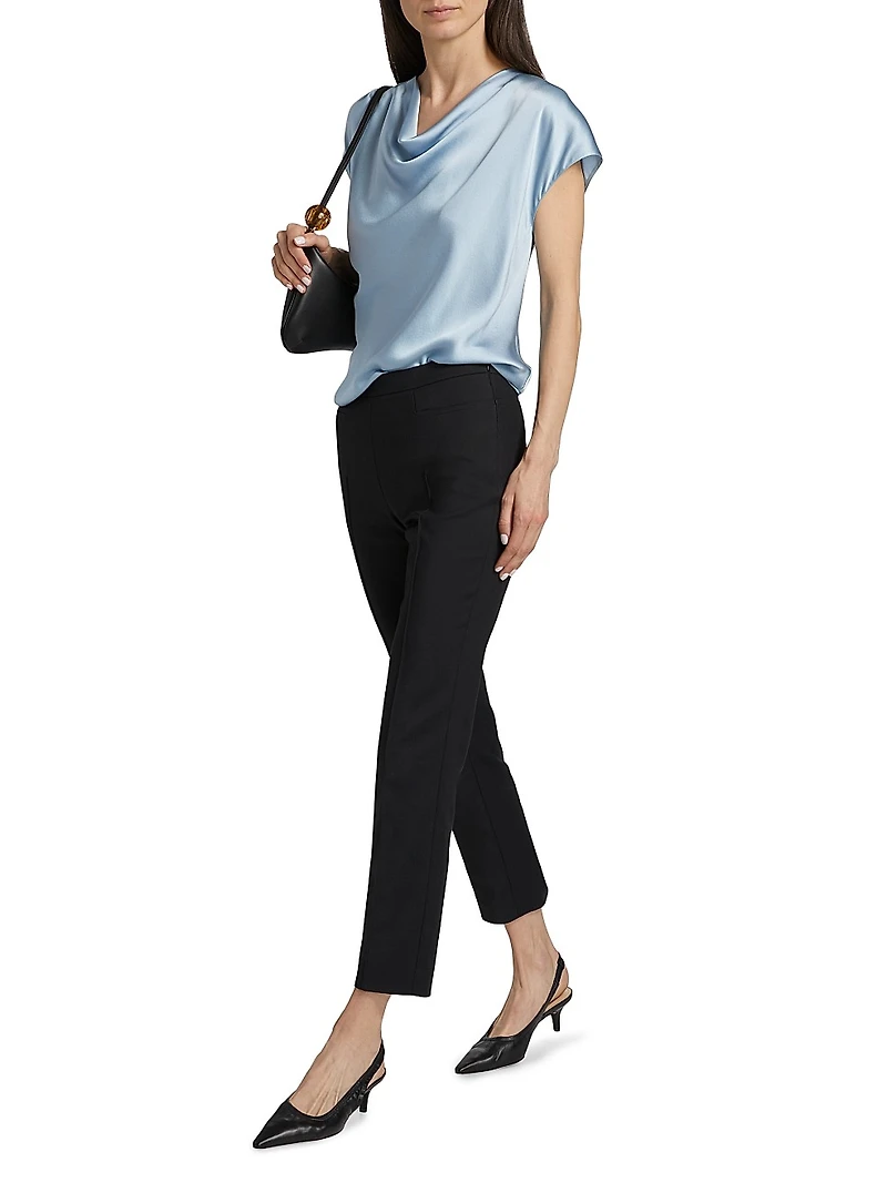 Cap-Sleeve Silk Satin Blouse