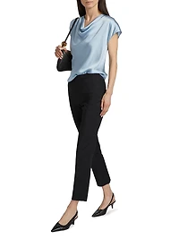 Cap-Sleeve Silk Satin Blouse