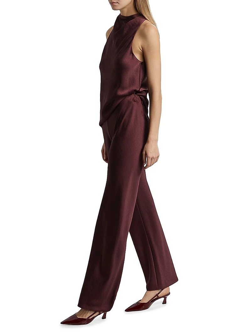 Fluid Bias-Cut Satin High-Rise Trousers