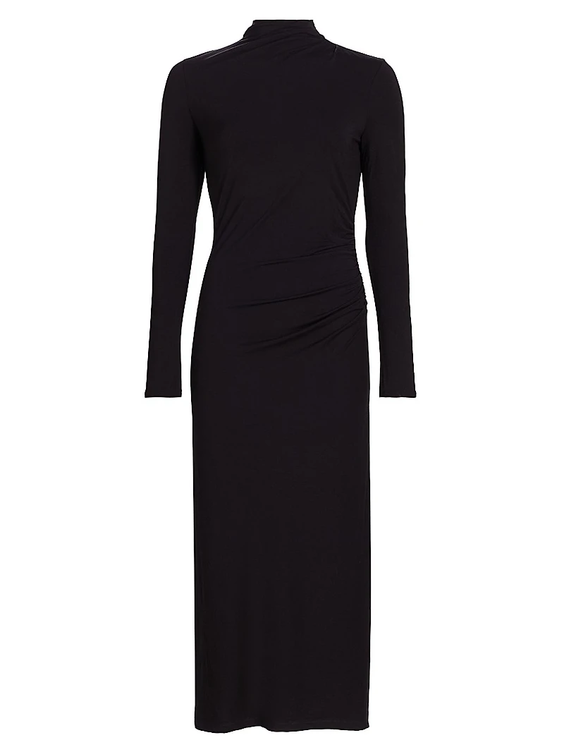 Gathered Long-Sleeve Midi-Dress