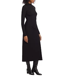 Gathered Long-Sleeve Midi-Dress