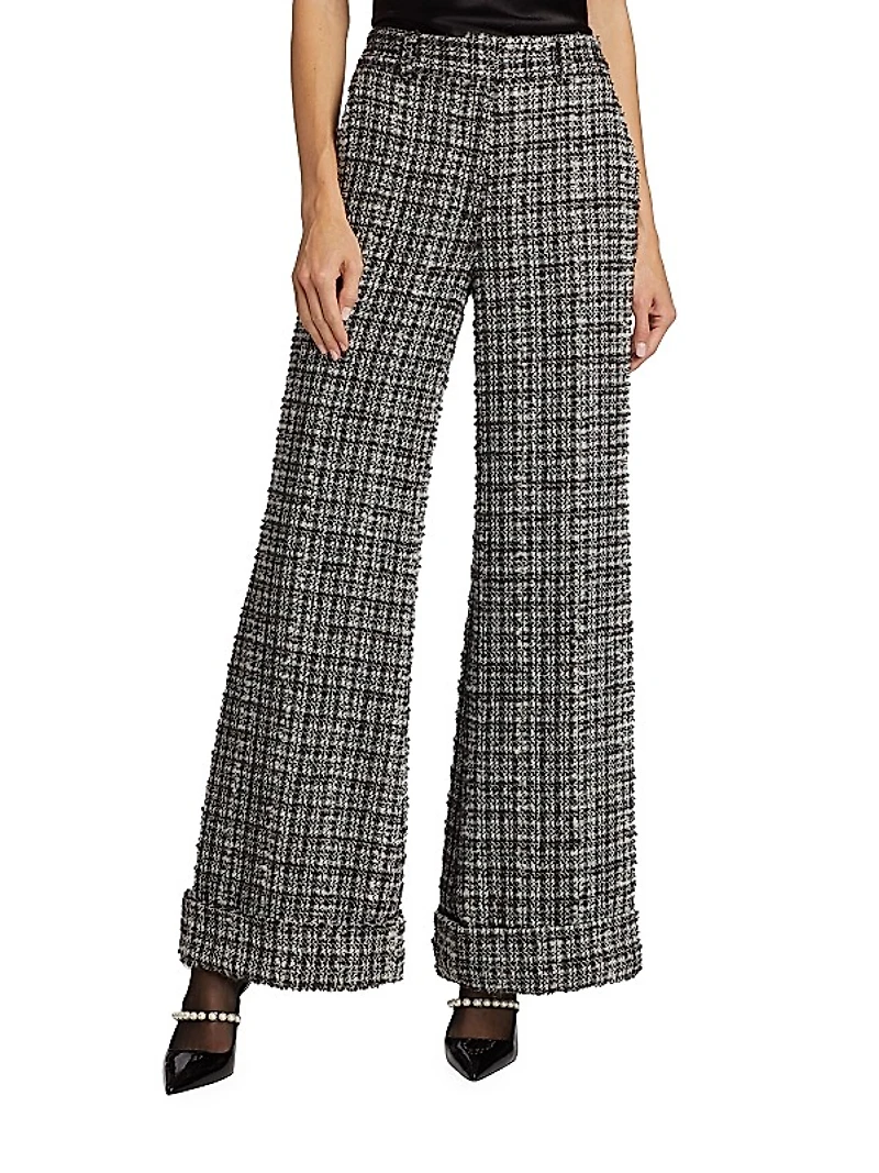 Joey Plaid Tweed Wide-Leg Pants