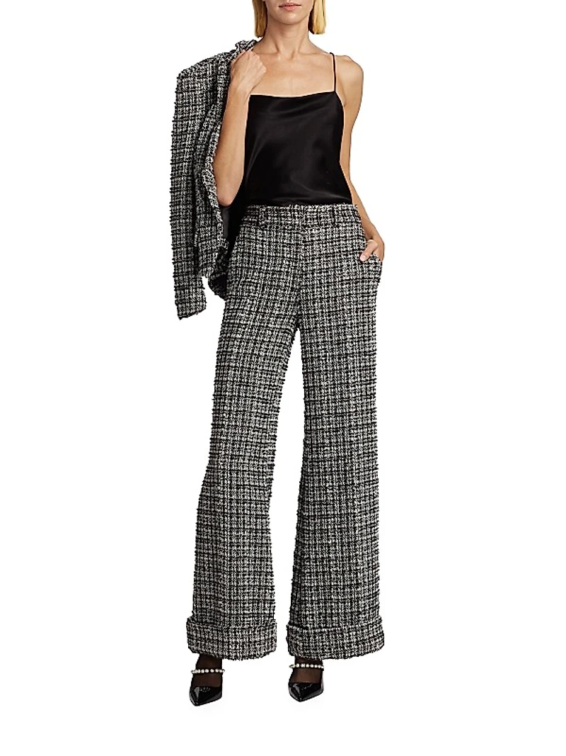 Joey Plaid Tweed Wide-Leg Pants