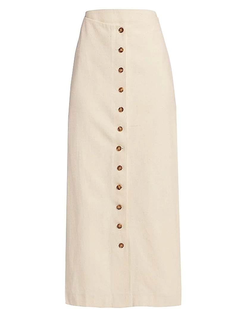 Atri Cotton-Blend Button-Front Midi-Skirt