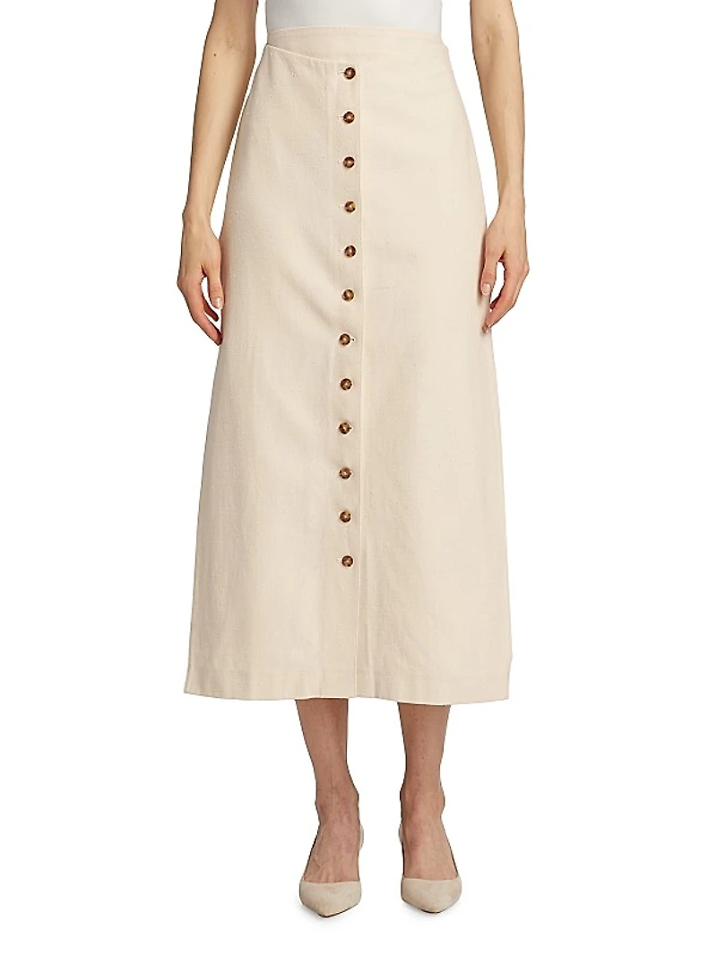 Atri Cotton-Blend Button-Front Midi-Skirt