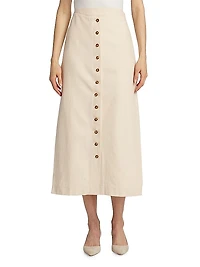 Atri Cotton-Blend Button-Front Midi-Skirt