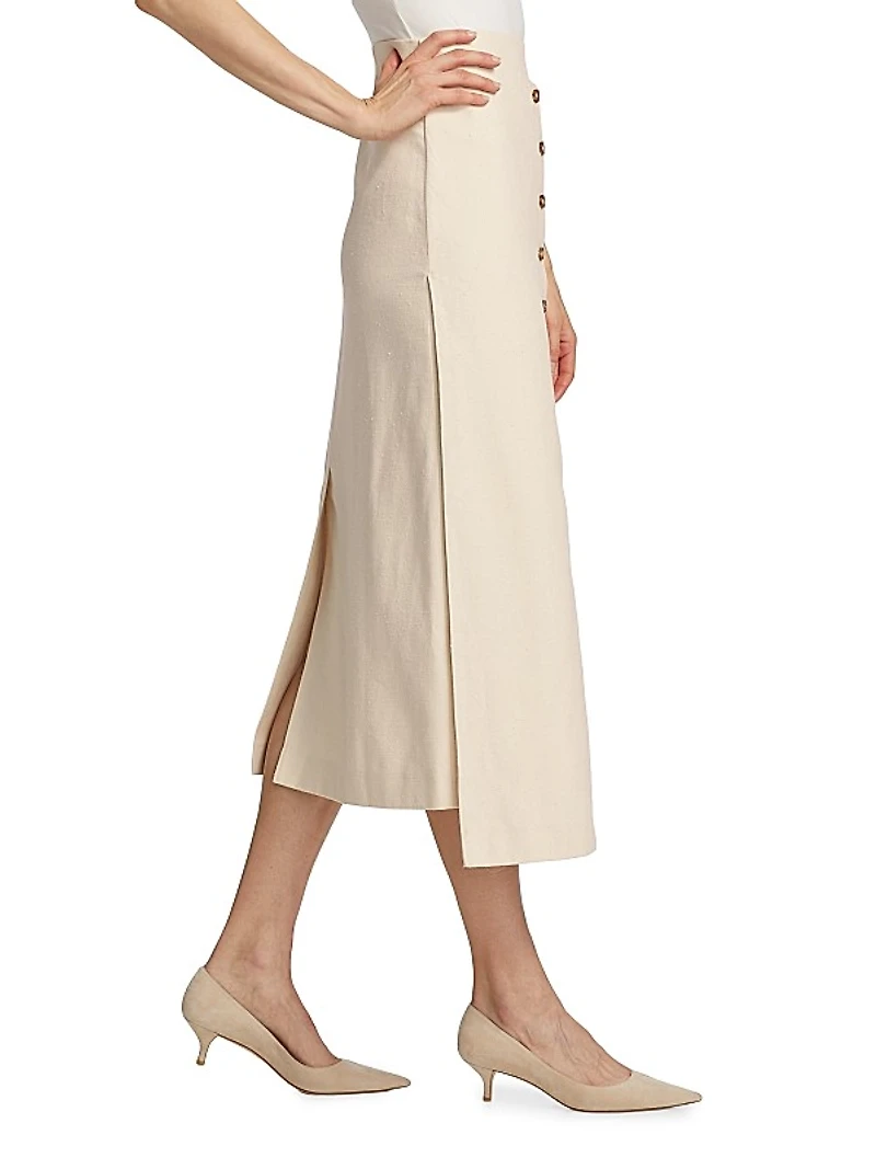 Atri Cotton-Blend Button-Front Midi-Skirt