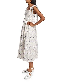 Fleur Smocked Linen-Cotton Midi-Dress
