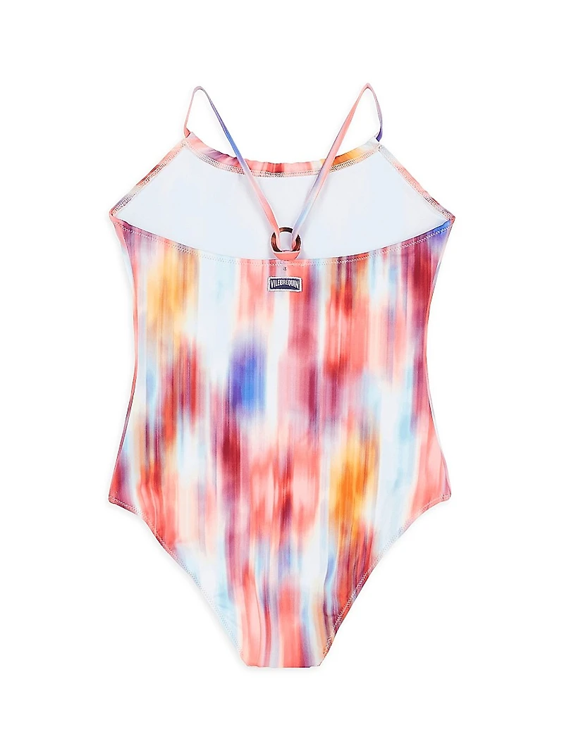 Little Girl's & Ikat Flower Print One-Piece Swimsuit