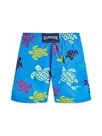 Little Boy's & Jim Turtle Print Swim Trunks