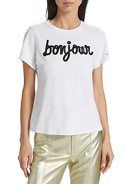 Bonjour Sequined Slub Cotton T-Shirt