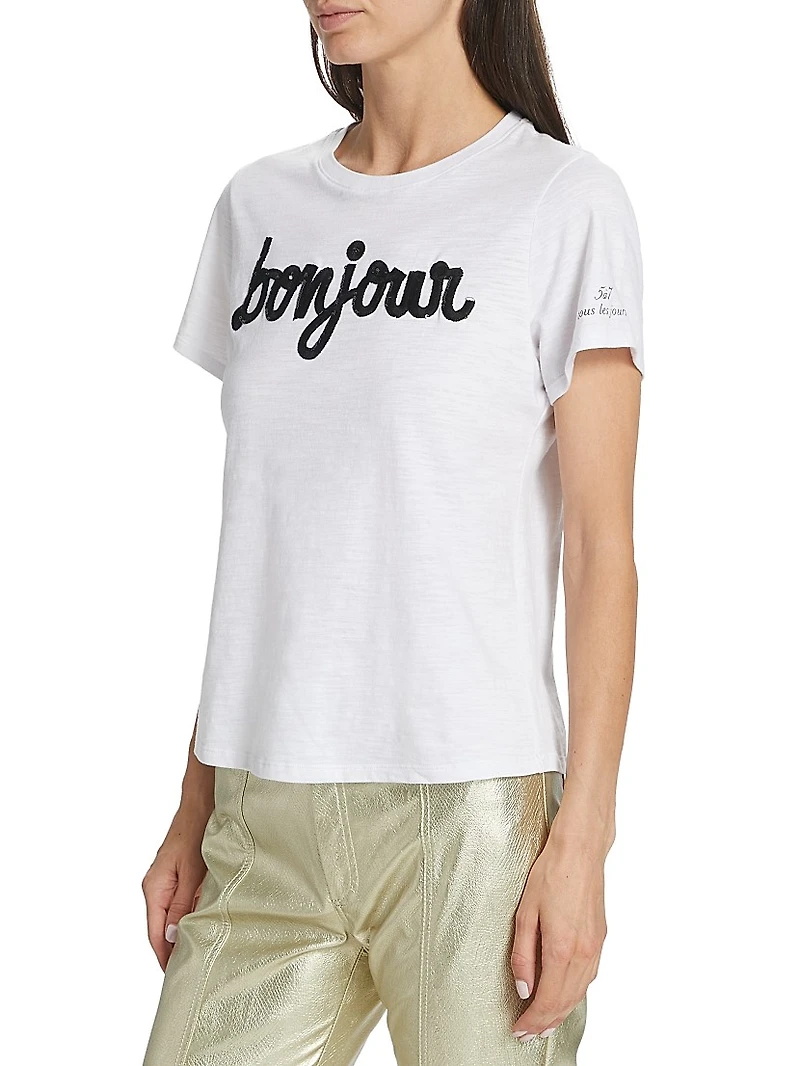 Bonjour Sequined Slub Cotton T-Shirt