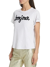 Bonjour Sequined Slub Cotton T-Shirt