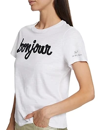Bonjour Sequined Slub Cotton T-Shirt