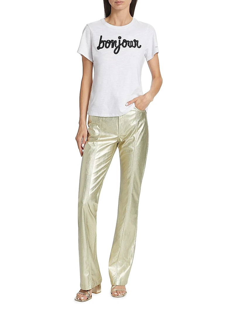 Bonjour Sequined Slub Cotton T-Shirt