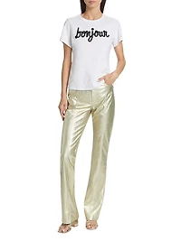 Bonjour Sequined Slub Cotton T-Shirt