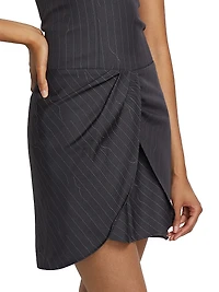 Pinstripe Wool-Blend Draped Minidress