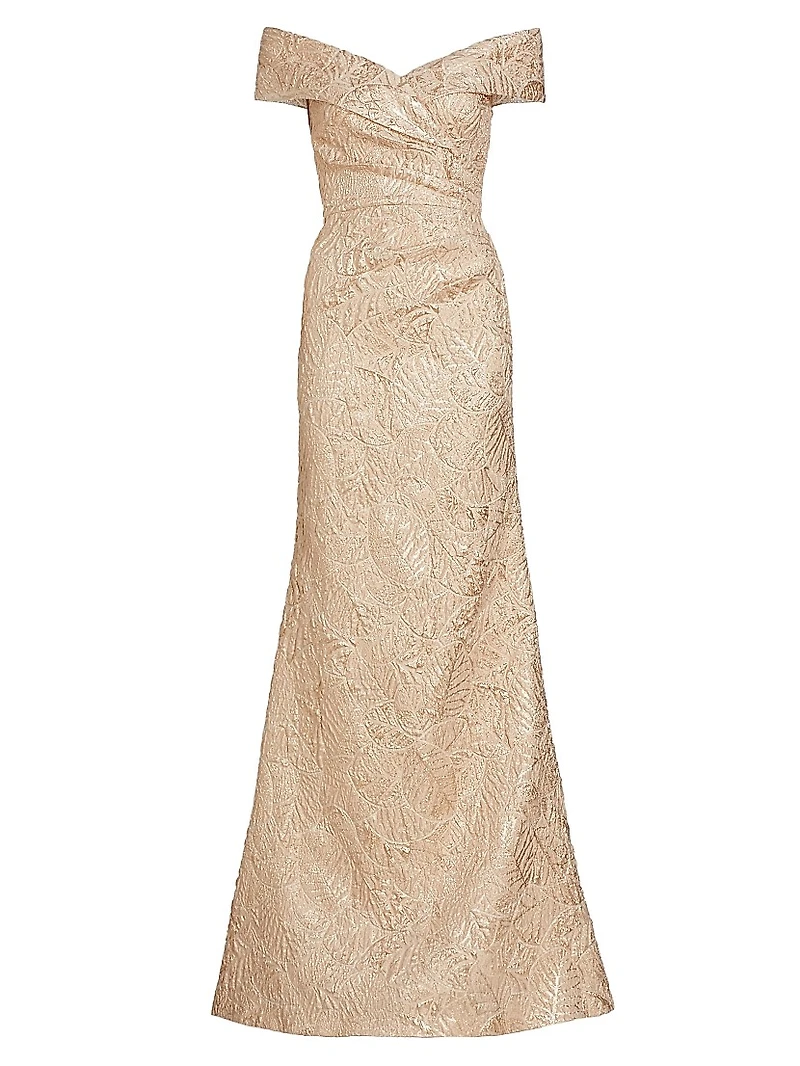 Metallic Jacquard Off-The-Shoulder Gown