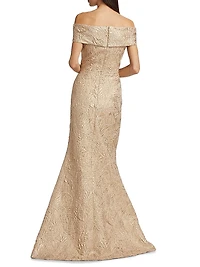 Metallic Jacquard Off-The-Shoulder Gown