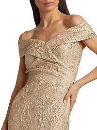 Metallic Jacquard Off-The-Shoulder Gown