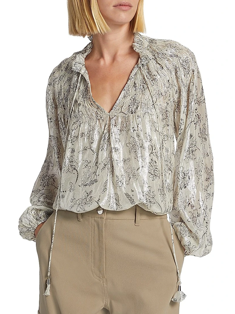 Meredith Smocked Metallic Top