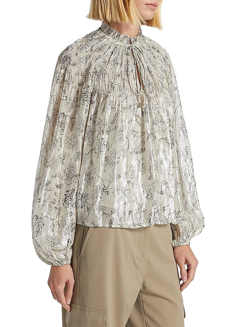 Meredith Smocked Metallic Top