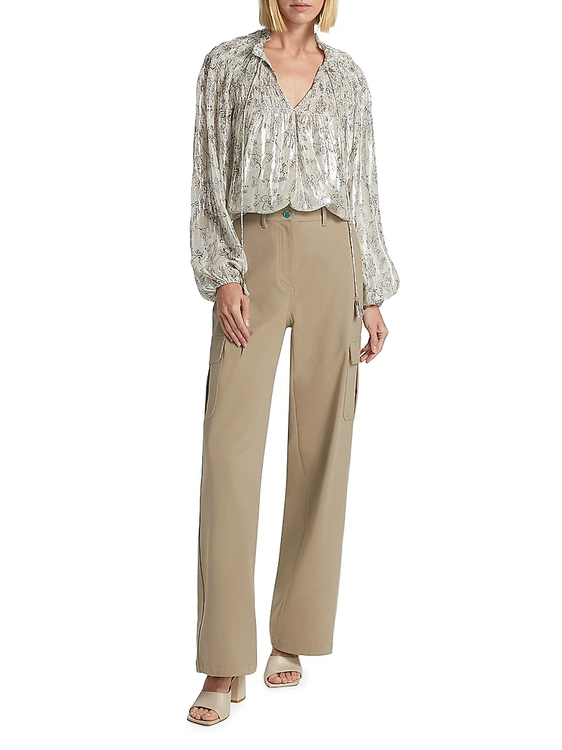 Meredith Smocked Metallic Top