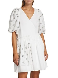 Elsa Embellished Cotton Wrap Minidress