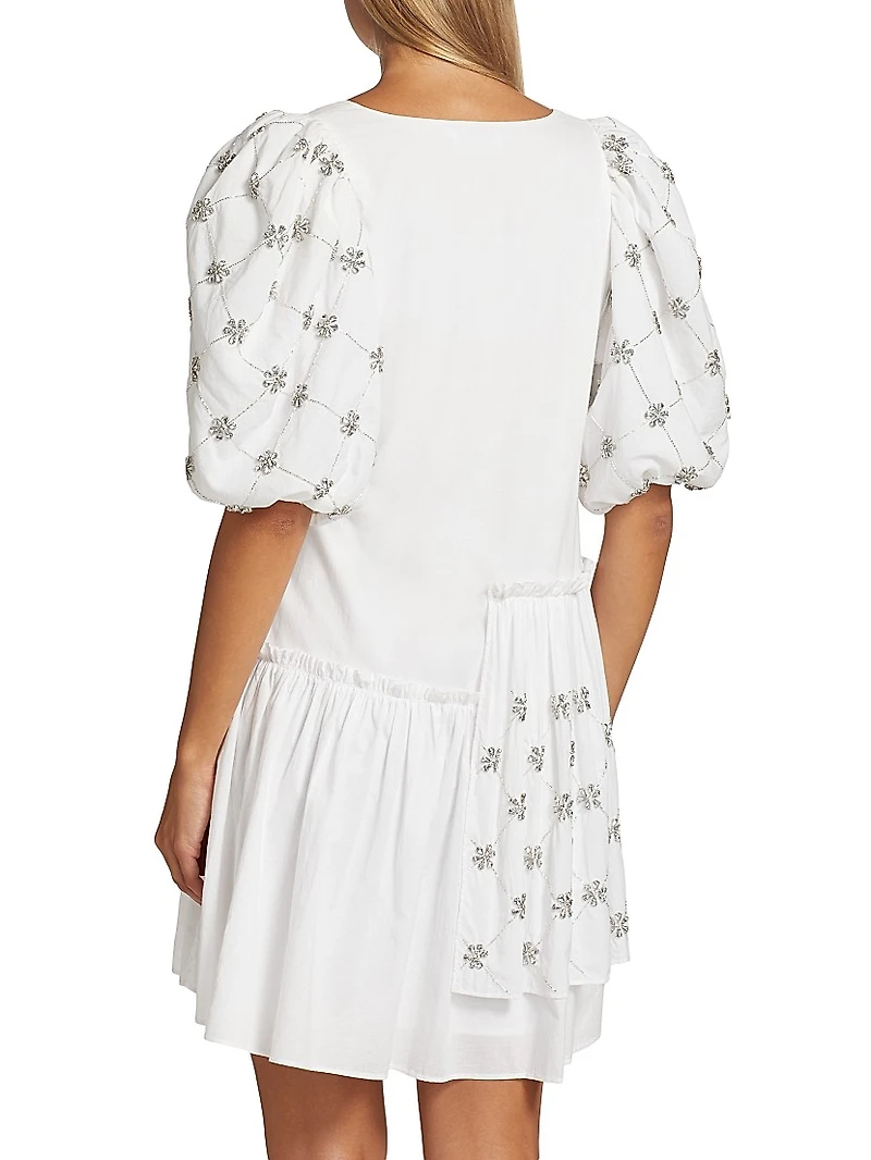 Elsa Embellished Cotton Wrap Minidress