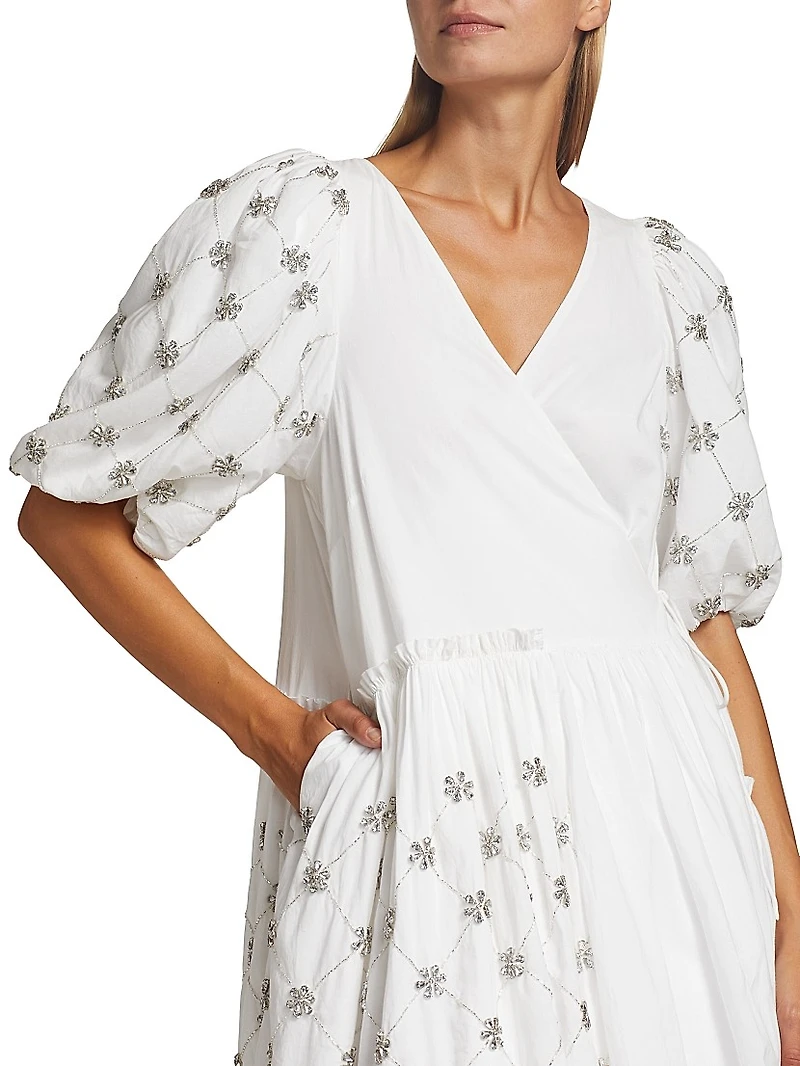 Elsa Embellished Cotton Wrap Minidress